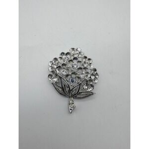 Sarah Coventry Vintage Silver Tone Rhinestone Flower Bouquet Brooch Pin 2"